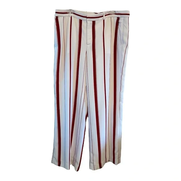 Banana Republic Blake Women's Red White Striped Wide Leg Pants Size 14 - Picture 1 of 9